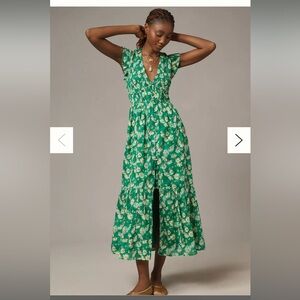 Anthropologie Green Floral Midi Dress